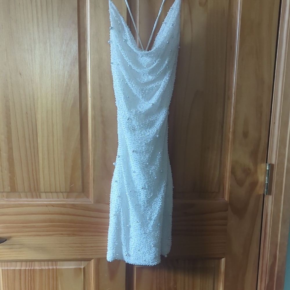Windsor White Beaded Backless Dress